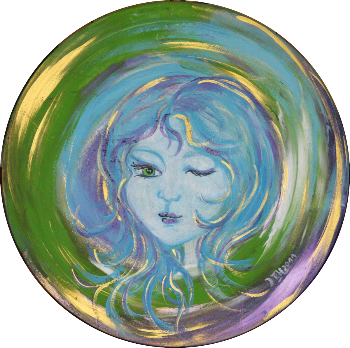 Seelenbild für ein 10jähriges Mädchen Acryl auf runden Keilrahmen